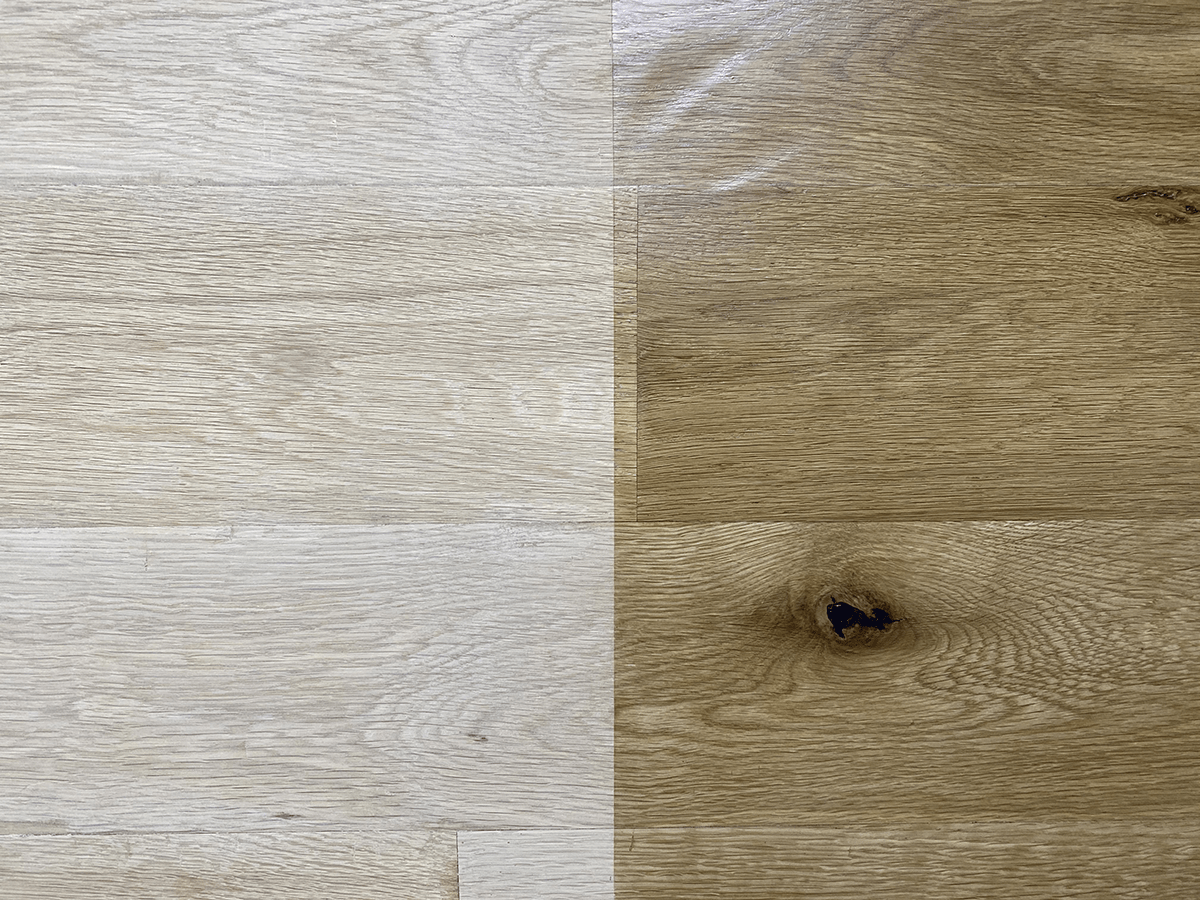 A stained white oak hardwood flooring