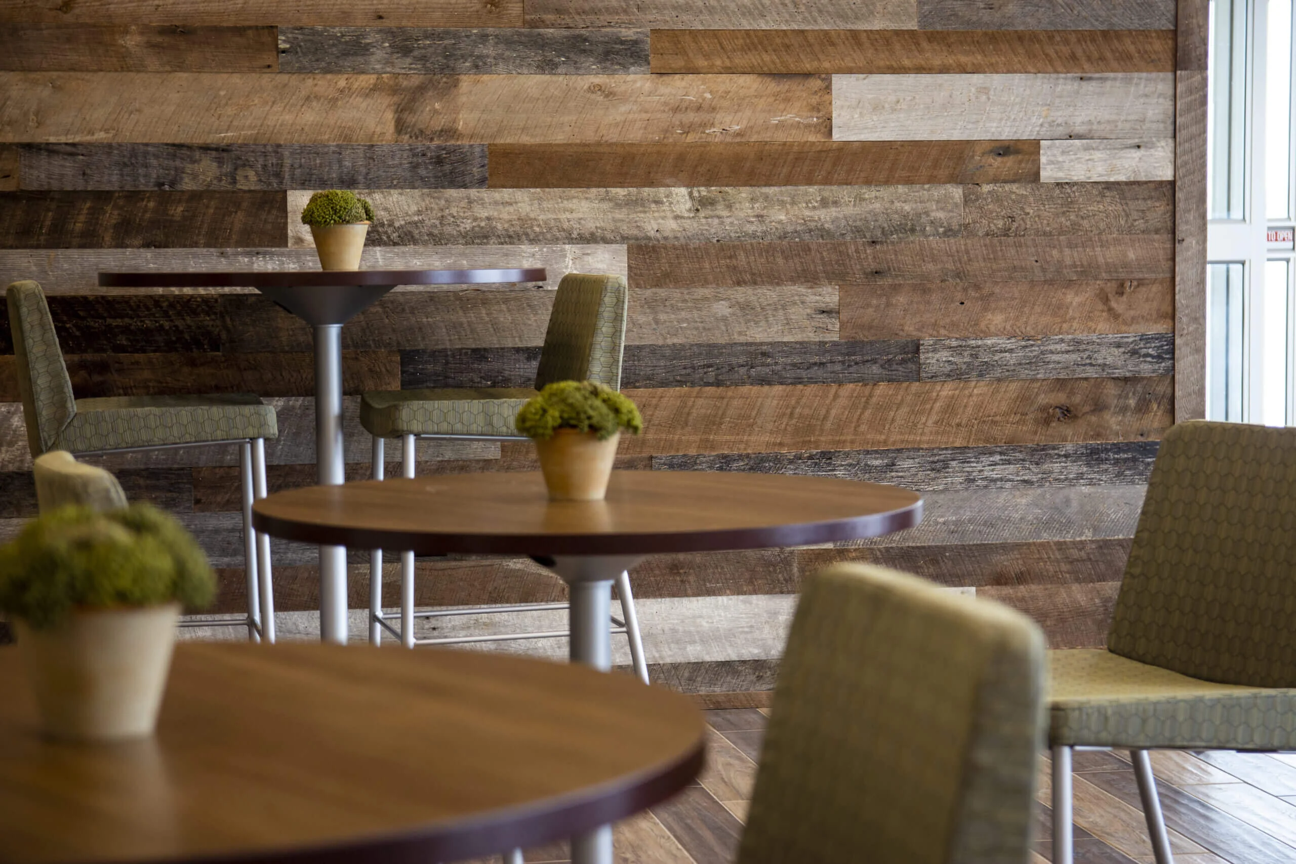 Reclaimed wallboard in a restaurant