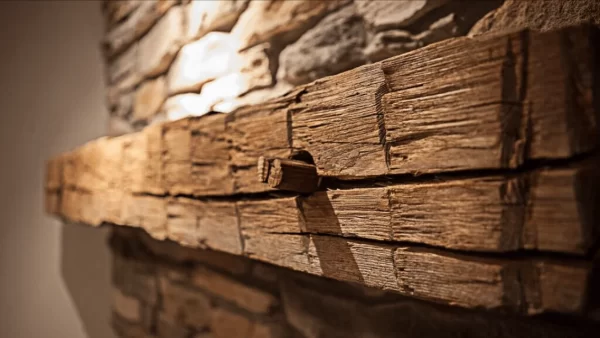 a rich in character wooden shelf that is attached to a wall