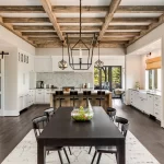 The dining room with reclaimed wood beams