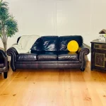 douglas fir vertical grain flooring with a tree, sofas and a lamp