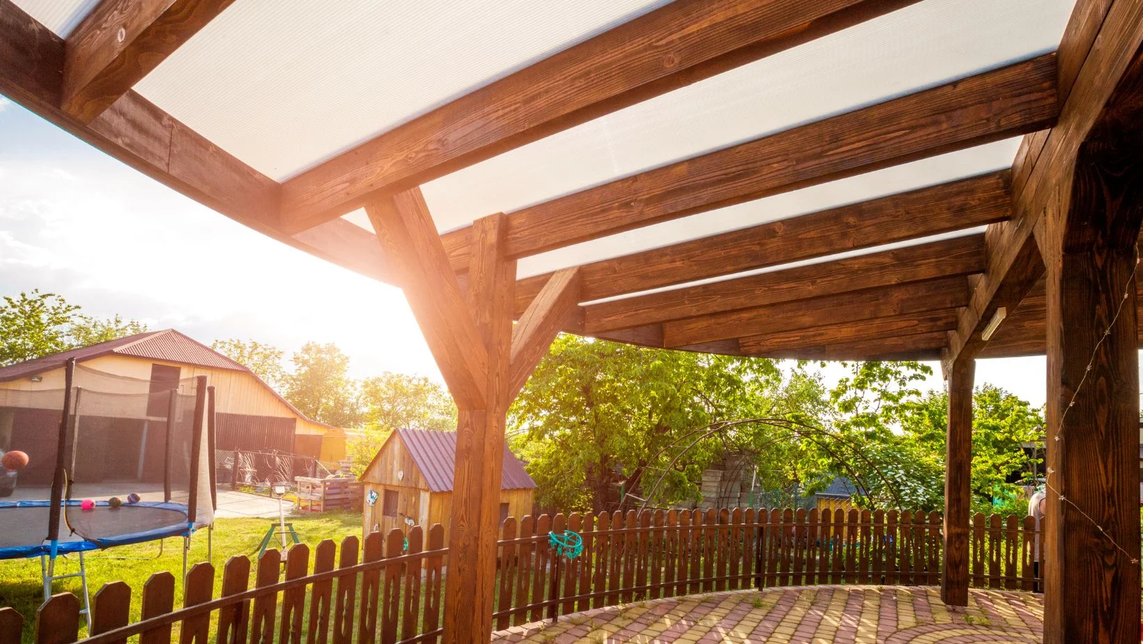 an outdoor patio adorned with wood