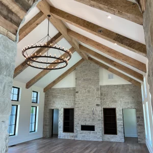 Living Room That Has Reclaimed Wood Beams