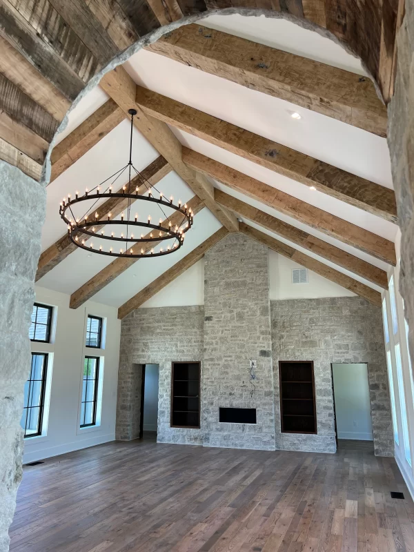 Living Room That Has Reclaimed Wood Beams