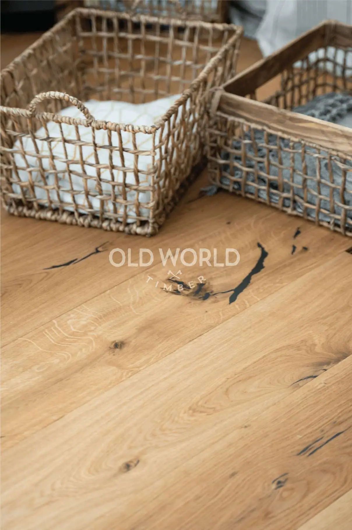 Modern Harvest Engineered Oak Flooring showcasing its eco-conscious reclaimed wood inspiration with character knots and marks.